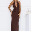 Soft Power Dressing Halter Maxi Dress Chocolate