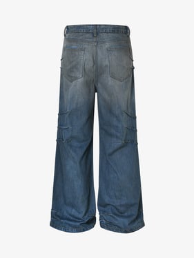 Washed Pleated Straight Jeans - 2263 - Blue / 2XL