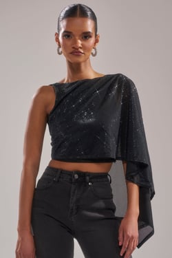 AKIRA Too Hot For You Rhinestone Mesh Top | Black | Size 1X