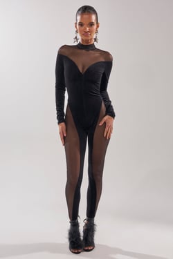 AKIRA Mesh To Impress Long Sleeve Jumpsuit | Black | Size XL