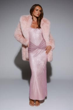 South Pole Faux Fur Coat Pink