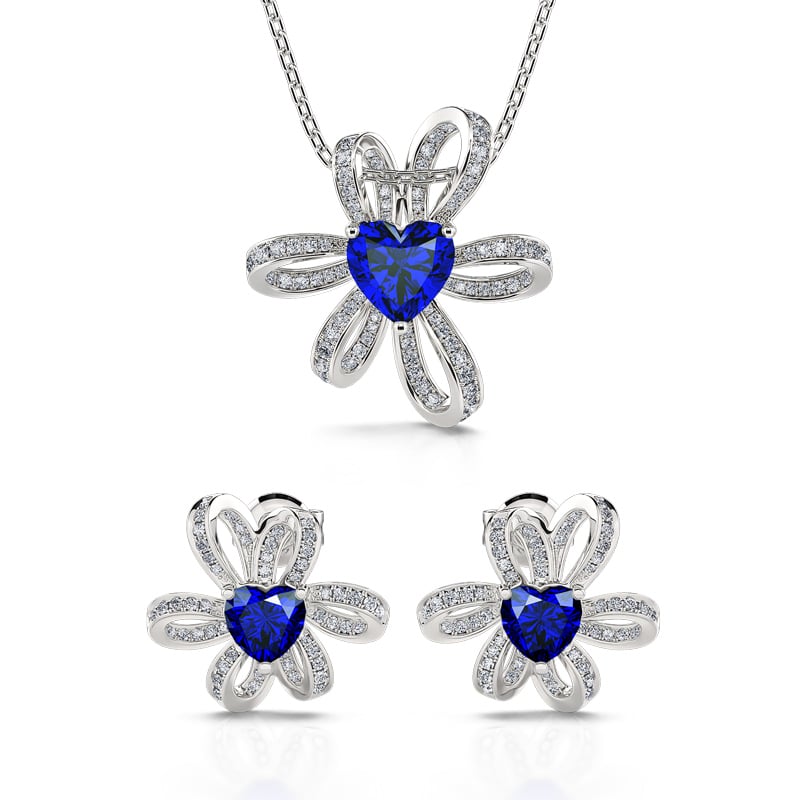 Jeulia "Love Knot" Heart Cut Sterling Silver Jewelry Set