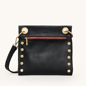Hammitt Tony Black Brushed Gold Red Zip Med
