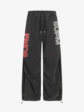 Street Washed Mottled Rivet Letter Print Baggy Sweatpants - Washed Black / 3XL