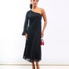 Black Asymmetric Feather Cuff Dress - 8