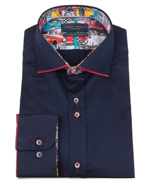 Navy Long Sleeve Vibrant Solid Colour Detail Shirt