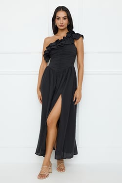 Pastel Dream One Shoulder Maxi Dress Black