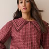 Red Check Oversized Collar Blouse