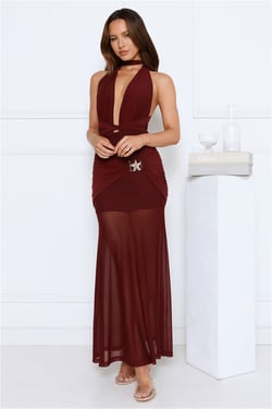 High Key Muse Mesh Maxi Dress Burgundy