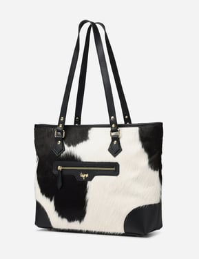 Oasis Illusion Tote Bag - Black and White Cowhide Leather - Black