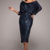 Goddiva Sequin Cowl Neck Midi Dress - Navy