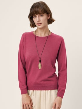 100% Extra-Fine Merino Wool Essential Crew Neck Knit Sweater BRIDGET - Berry Pink / XXL
