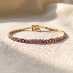 Alexandrite June Birthstone Gold Plated Dainty Tennis Bracelet