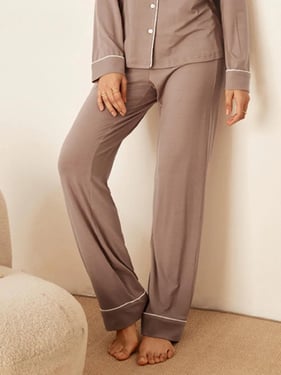 Long Sleeve Bamboo Pajama Set ADELINE - Wood Rosa / Bottoms / XXL