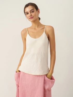 100% Linen Beaded Hem Camisole Bree - Natural Linen / XXL