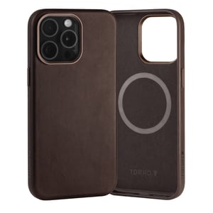iPhone 15 Pro Max Slimline Leather Bumper Case (MagSafe Compatible) - Dark Brown