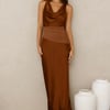 Celestial Spark Satin Maxi Dress Brown