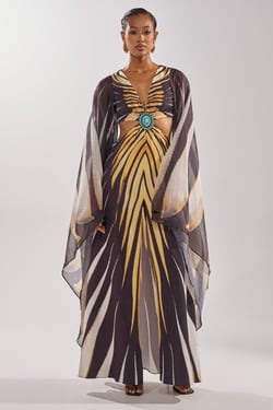 AKIRA Sheer Opulence Cutout Maxi Dress | Black | Size Large