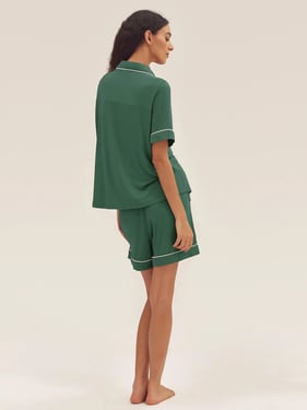 Short Sleeve Bamboo Pajama Set ODESSA - Evergreen / Bottoms / XXL