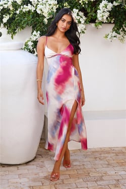 Rainbow Reverie Satin Maxi Dress Multi
