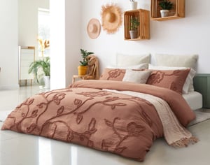 QE Home Merida Duvet Cover, Cotton, Floral, Orange, Queen