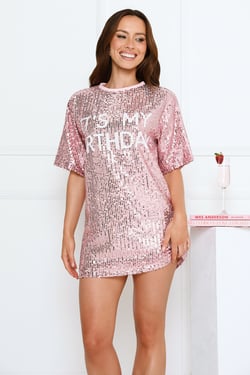 It's My Birthday Sequin T Shirt Dress Pink