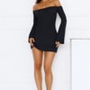 Falling Light Ribbed Long Sleeve Mini Dress Navy