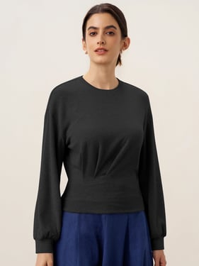 Asymmetric Ruched Stretch Knit Top CALLIOPE - Black / XXL
