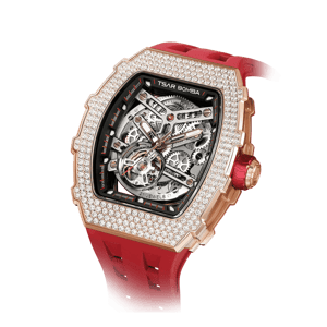 TSAR BOMBA Men's Automatic Watch | Red | Elemental TB8208D | High-Tech Ceramic Bezel | Japanese Mechanical Skeleton Movement | 316L Stainless Steel Tonneau Luxury Sport Watch
