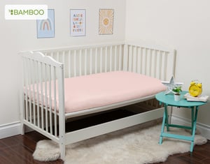 QE Home Bamboo Cotton Crib in Sized Fitted Sheet in Petal, Pink
