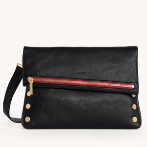 Hammitt VIP Black Brushed Gold Red Zip Lrg
