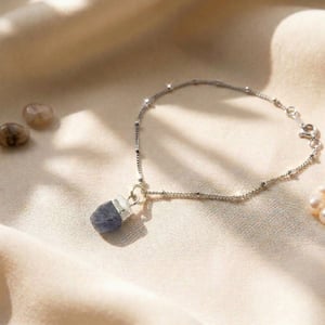 Raw Blue Sapphire Sterling Silver Bracelet