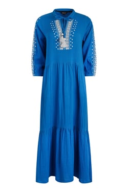 Weird Fish Arles Organic Cotton Embroidered Double Cloth Dress Adriatic Blue Size 8
