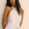 White Pinstripe Halterneck Wide Leg Nat Jumpsuit