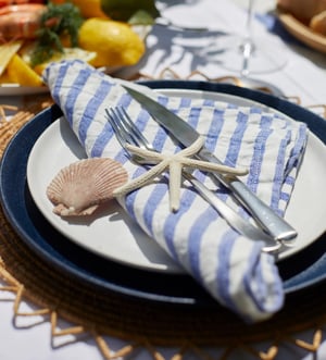 Cobalt Cora Mid Stripe 100% Linen Napkins - Set of 4