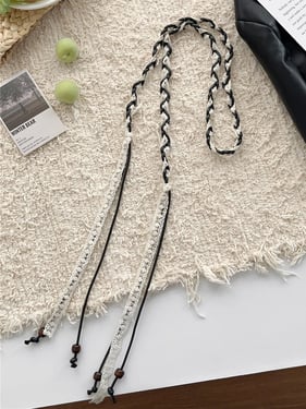 Linen Woven Belt With Fringes - Black Woven