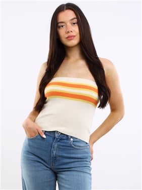 Daisy Street Stripe Knit Rib Bandeau - Stone - 12