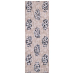 Woodblock Paisley Blue Eco-Washable Runner - 75x220cm