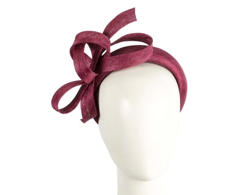 Sculpted wine-colored sinamay bow headband