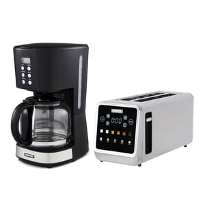 1.5L Filter Coffee Machine & 5-In-1 Digital Long Slot Toaster Set