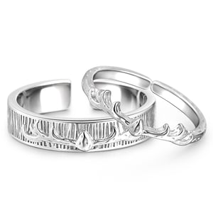 Jeulia "Elk Antlers" Adjustable Sterling Silver Couple Rings