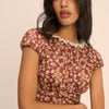 Brown Floral Puff Sleeve Marianna Midi Dress