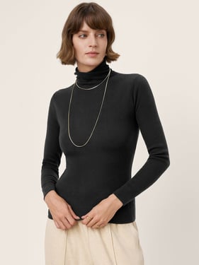 100% Extra-Fine Merino Wool Turtleneck Knit Sweater JOLENE - Charcoal Black / L