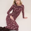 Burgundy Floral Long Sleeve Laurella Jersey Midi Dress