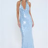Oceanic Sequin Halter Maxi Dress Blue