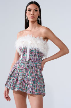 AKIRA Fur Trim Tweed Corset Top | Size 1X