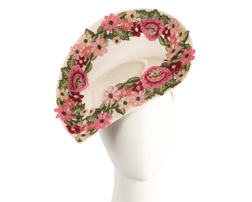 Floral Embroidered Cream Fascinator by Fillies Collection