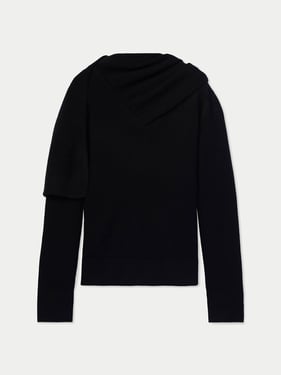 Cashmere Sweater with Draped Scarf - XL / Black / WK1107-1481