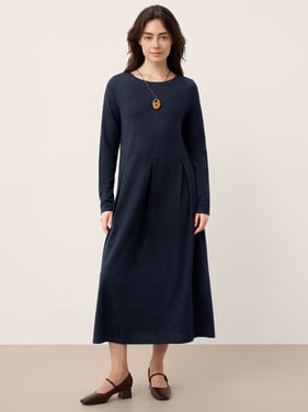 Wool Arc-Panel Sculpted Pleats Maxi Dress CALISTA - Navy Blue / XXL