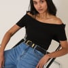 Black Bardot Short Sleeve Top